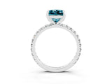 White gold Princess Cut Blue Topaz Pavé Solitaire Ring with Round Band and Prong Setting_39
