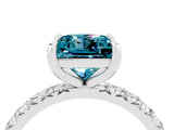 White gold Princess Cut Blue Topaz Pavé Solitaire Ring with Round Band and Prong Setting_40