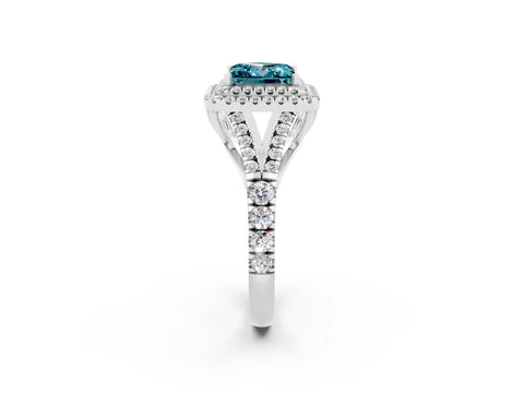 White gold Princess Cut Blue Topaz Pavé Split Shank Double Halo Engagement Ring_2