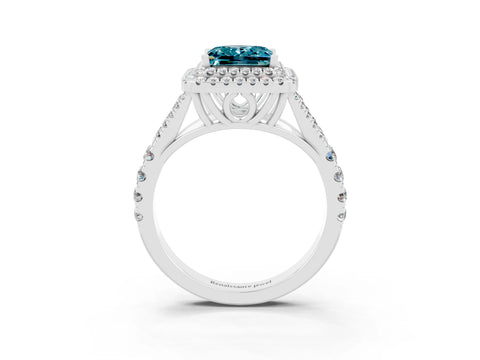 White gold Princess Cut Blue Topaz Pavé Split Shank Double Halo Engagement Ring_3