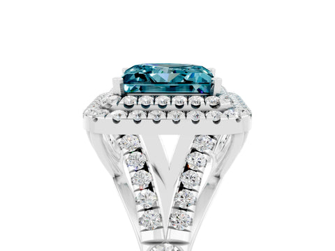 White gold Princess Cut Blue Topaz Pavé Split Shank Double Halo Engagement Ring_5