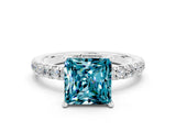 White gold Princess Cut Blue Topaz Pave Band Solitaire Ring with Four-Prong Setting_36