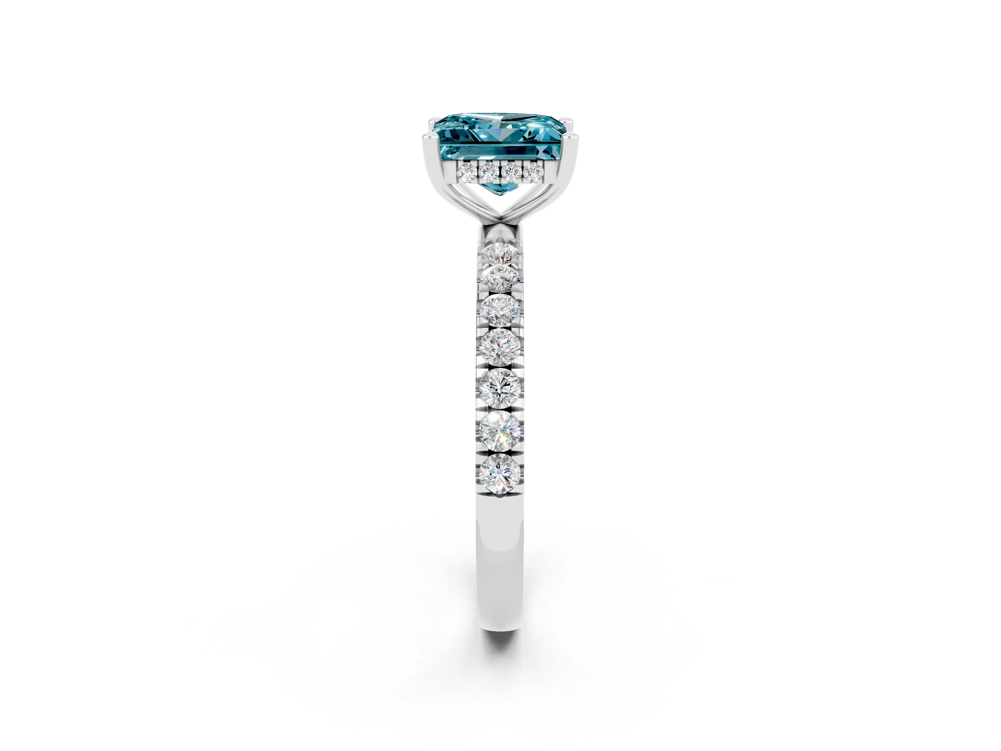 White gold Princess Cut Blue Topaz Pave Band Solitaire Ring with Four-Prong Setting_38