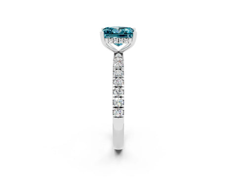 White gold Princess Cut Blue Topaz Pave Band Solitaire Ring with Four-Prong Setting_38