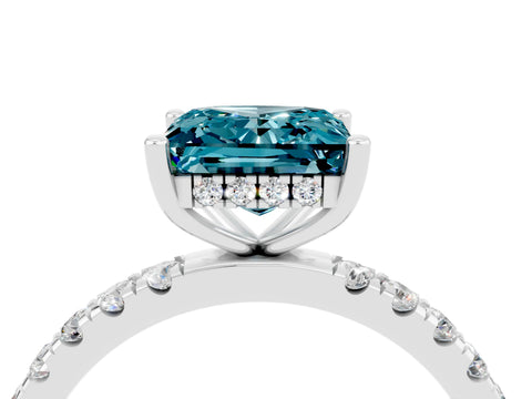 White gold Princess Cut Blue Topaz Pave Band Solitaire Ring with Four-Prong Setting_40