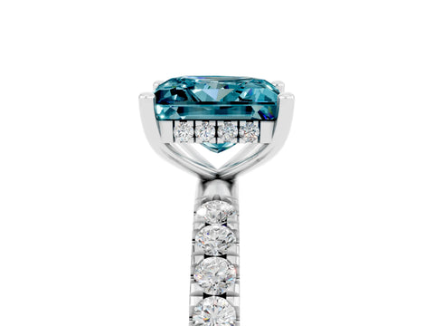 White gold Princess Cut Blue Topaz Pave Band Solitaire Ring with Four-Prong Setting_41