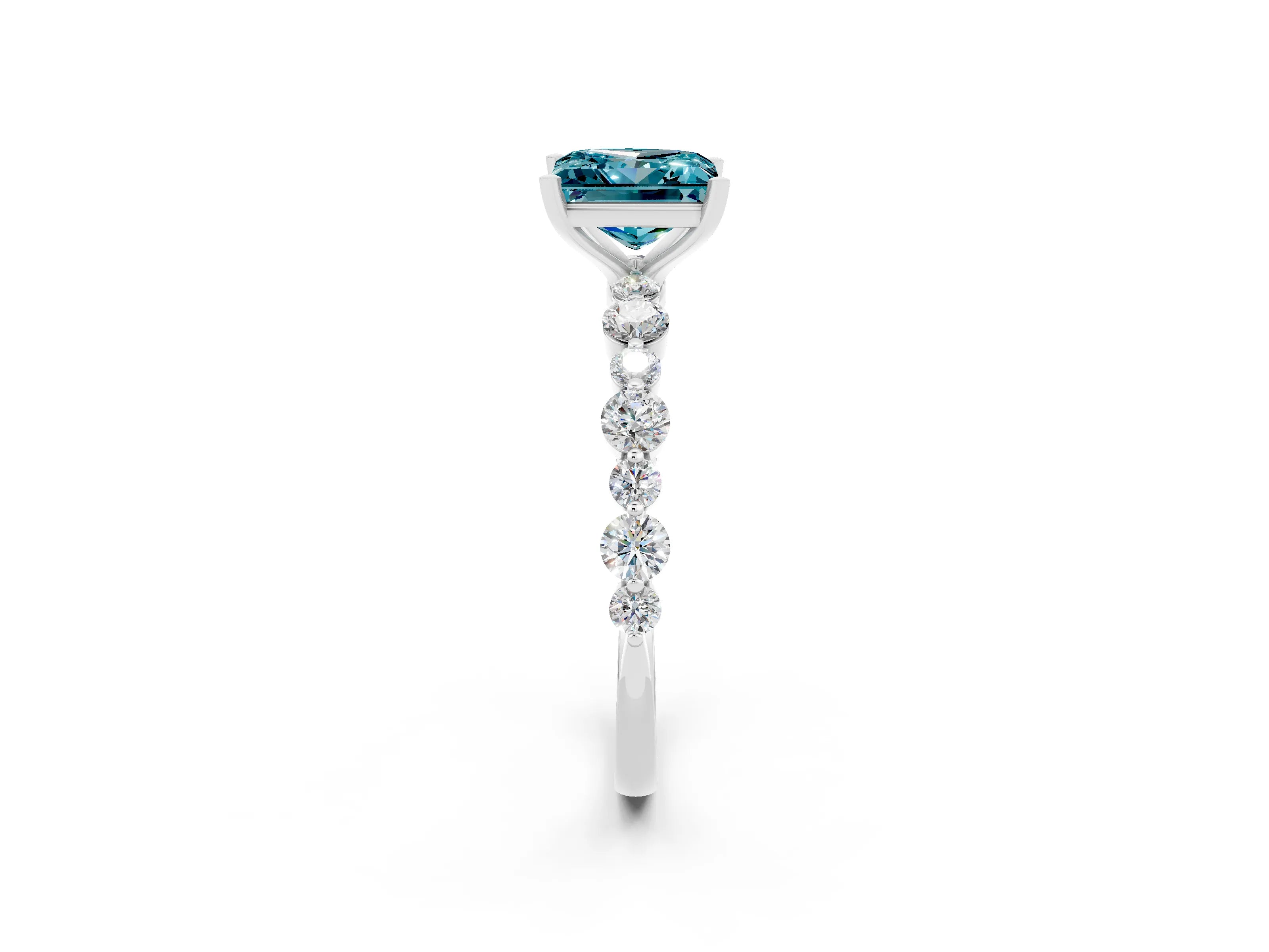 White gold Princess Cut Blue Topaz Prong Set Engagement Ring with Pavé Band_2