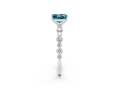 White gold Princess Cut Blue Topaz Prong Set Engagement Ring with Pavé Band_2