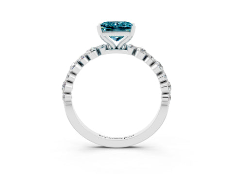 White gold Princess Cut Blue Topaz Prong Set Engagement Ring with Pavé Band_3