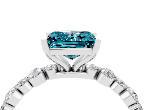 White gold Princess Cut Blue Topaz Prong Set Engagement Ring with Pavé Band_4