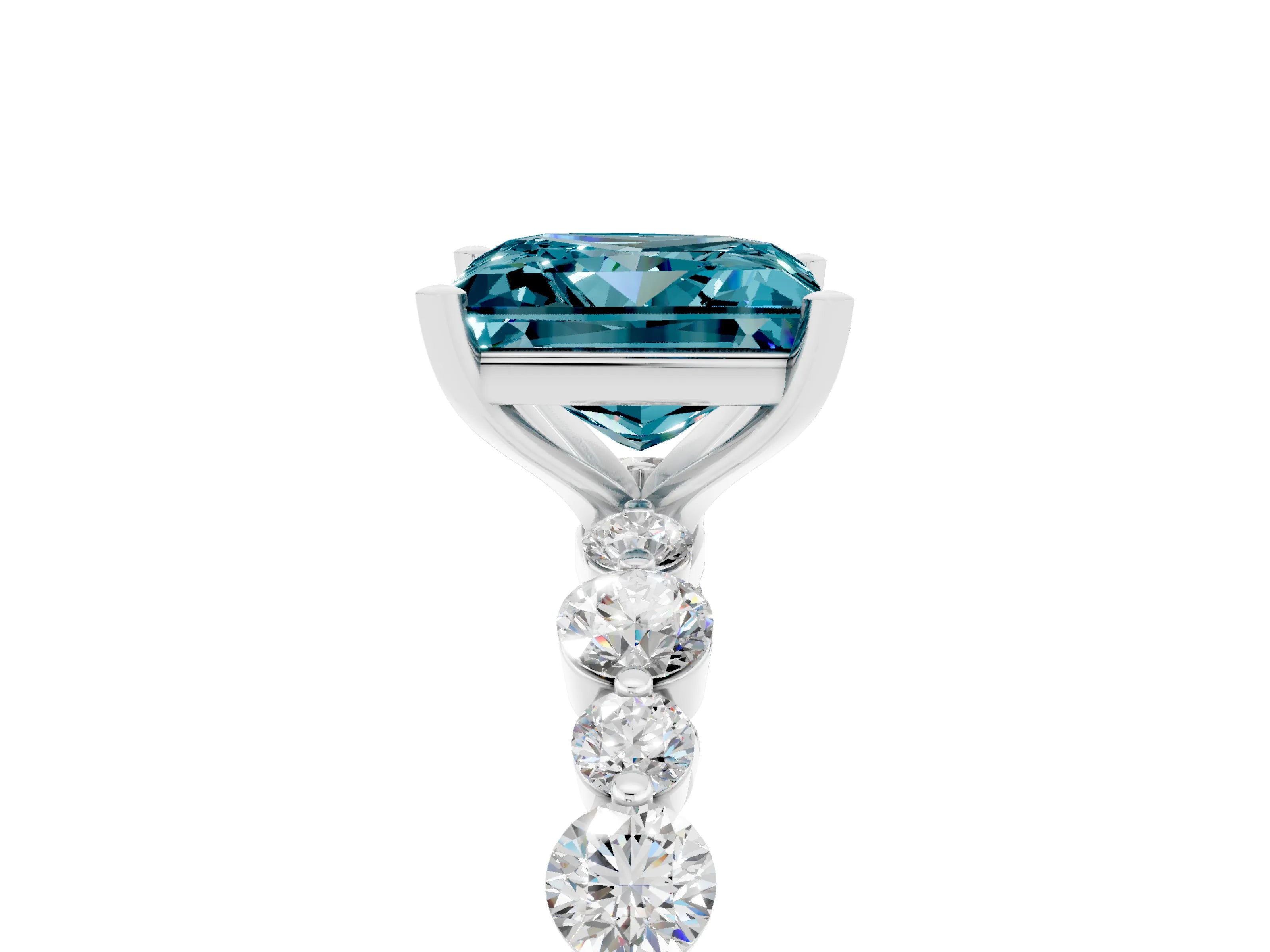 White gold Princess Cut Blue Topaz Prong Set Engagement Ring with Pavé Band_5