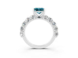 White gold Princess Cut Blue Topaz Prong Setting with Side Stones on a Pave Band_3