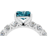 White gold Princess Cut Blue Topaz Prong Setting with Side Stones on a Pave Band_4