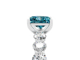 White gold Princess Cut Blue Topaz Prong Setting with Side Stones on a Pave Band_5