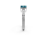 White gold Princess Cut Blue Topaz Ring with Milgrain Pavé Band and Four-Prong Setting_14