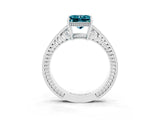 White gold Princess Cut Blue Topaz Ring with Milgrain Pavé Band and Four-Prong Setting_15