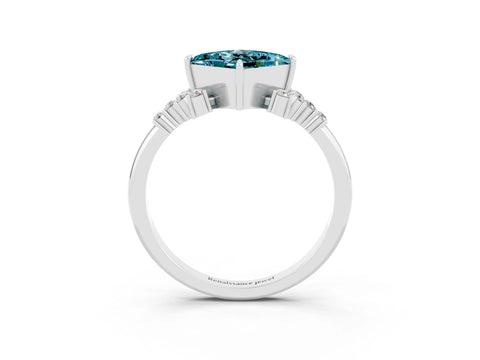 White gold Princess Cut Blue Topaz Ring with Side Stones and Four-Prong Setting_39