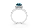 White gold Princess Cut Blue Topaz Scalloped Halo Engagement Ring with Round Shared Prong Band_15