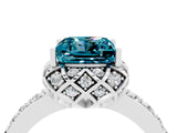 White gold Princess Cut Blue Topaz Scalloped Halo Engagement Ring with Round Shared Prong Band_16
