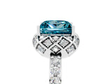 White gold Princess Cut Blue Topaz Scalloped Halo Engagement Ring with Round Shared Prong Band_17