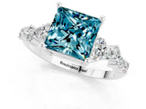 White gold Princess Cut Blue Topaz Scattered Round Accent Ring with Prong Setting_37