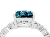 White gold Princess Cut Blue Topaz Scattered Round Accent Ring with Prong Setting_40