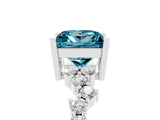 White gold Princess Cut Blue Topaz Scattered Round Accent Ring with Prong Setting_41