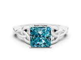 White gold Princess Cut Blue Topaz Solitaire Celtic Knot Ring with Four-Prong Setting_12