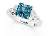 White gold Princess Cut Blue Topaz Solitaire Celtic Knot Ring with Four-Prong Setting_13
