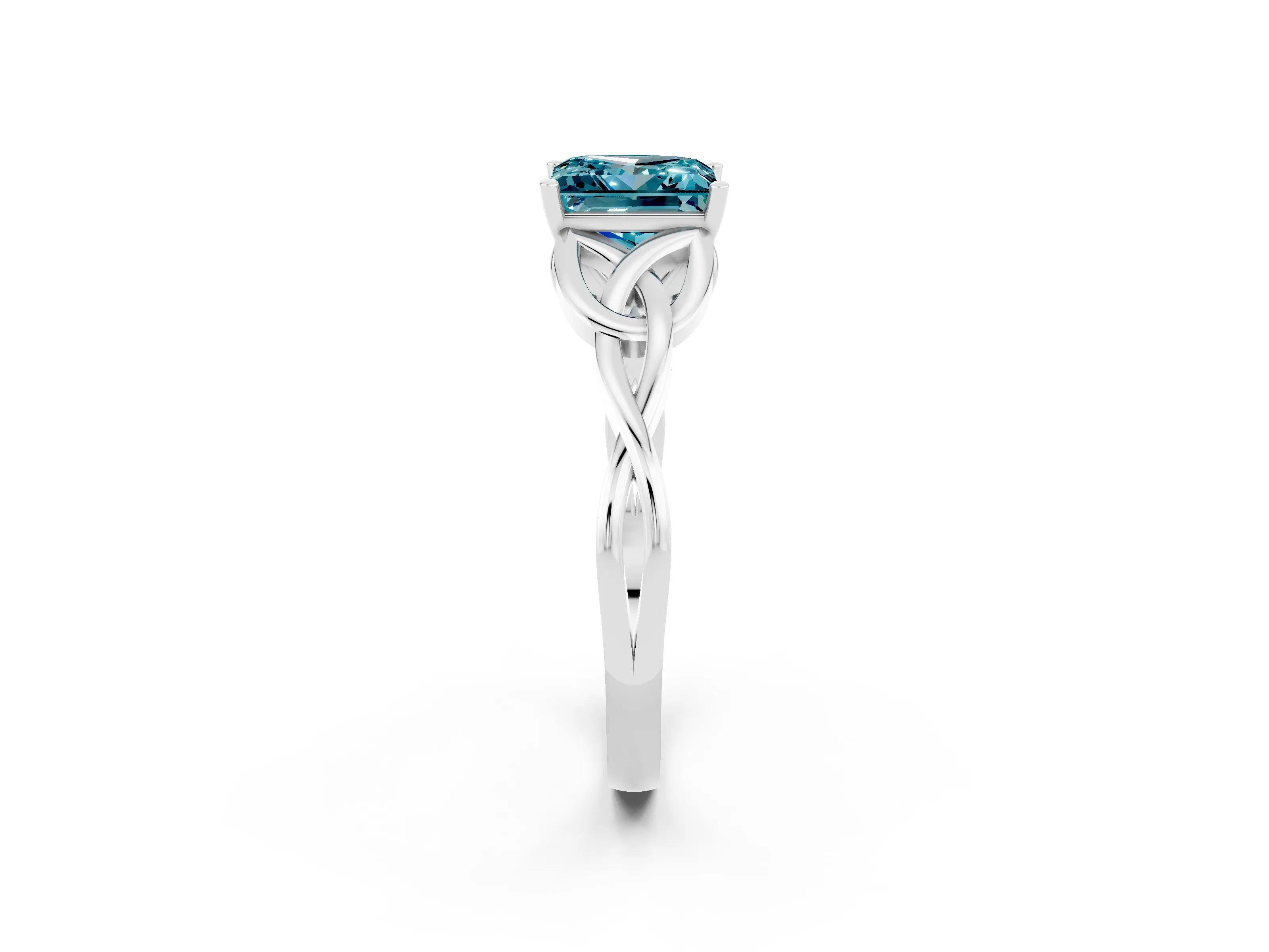 White gold Princess Cut Blue Topaz Solitaire Celtic Knot Ring with Four-Prong Setting_14