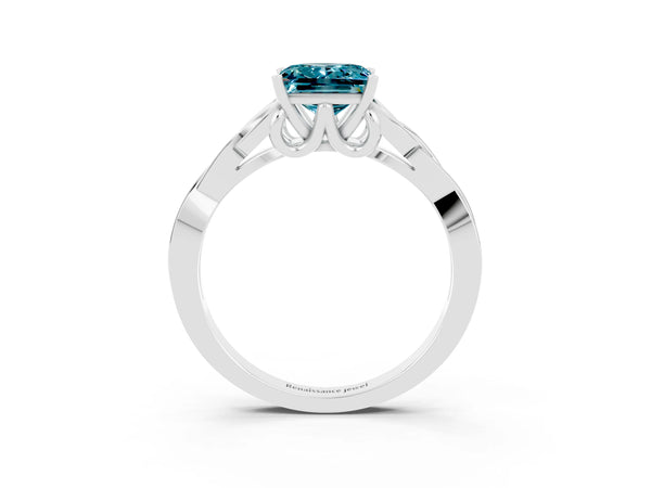 Platinum Princess Cut Blue Topaz Solitaire Celtic Knot Ring with Four-Prong Setting