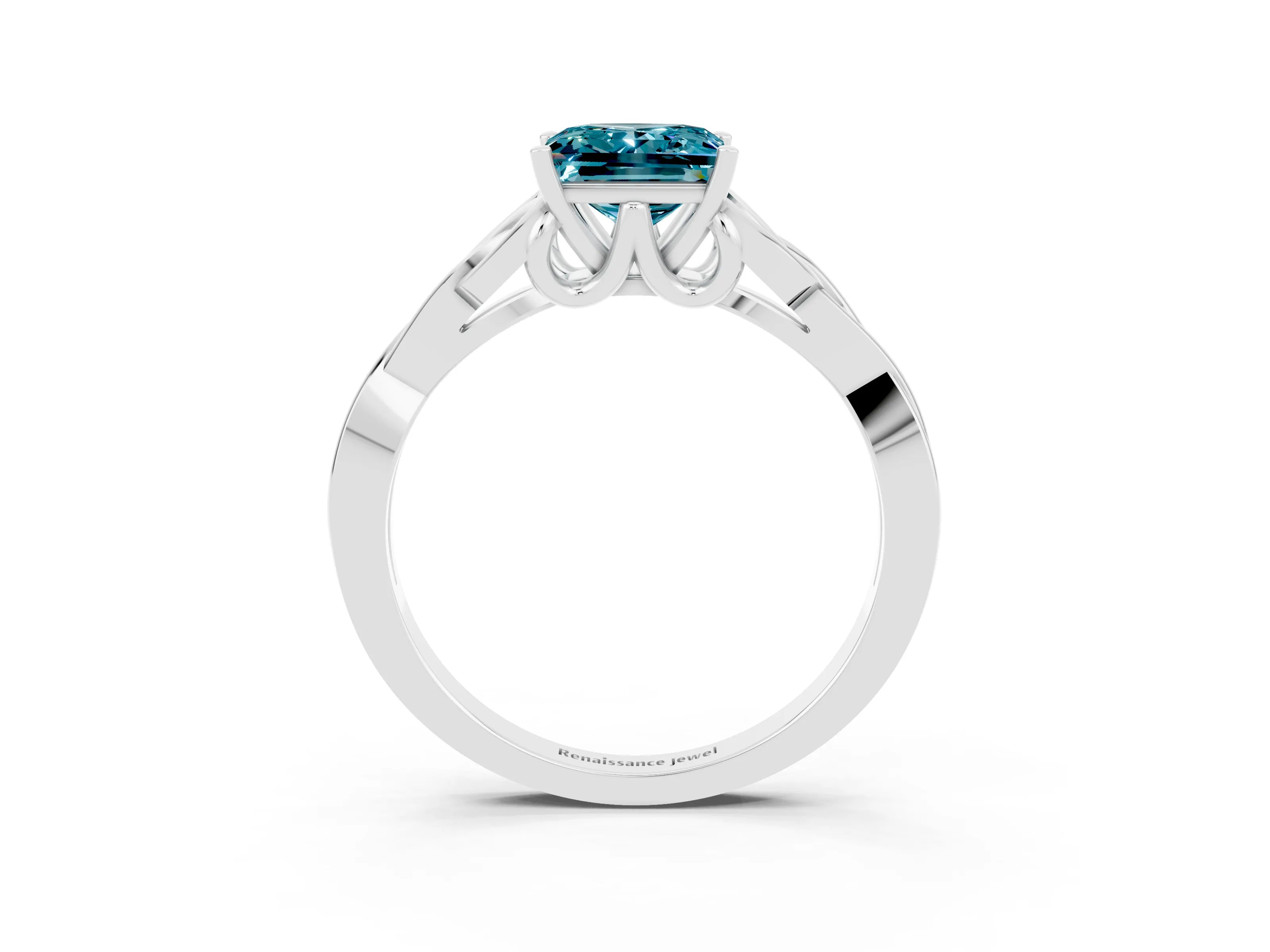 White gold Princess Cut Blue Topaz Solitaire Celtic Knot Ring with Four-Prong Setting_15