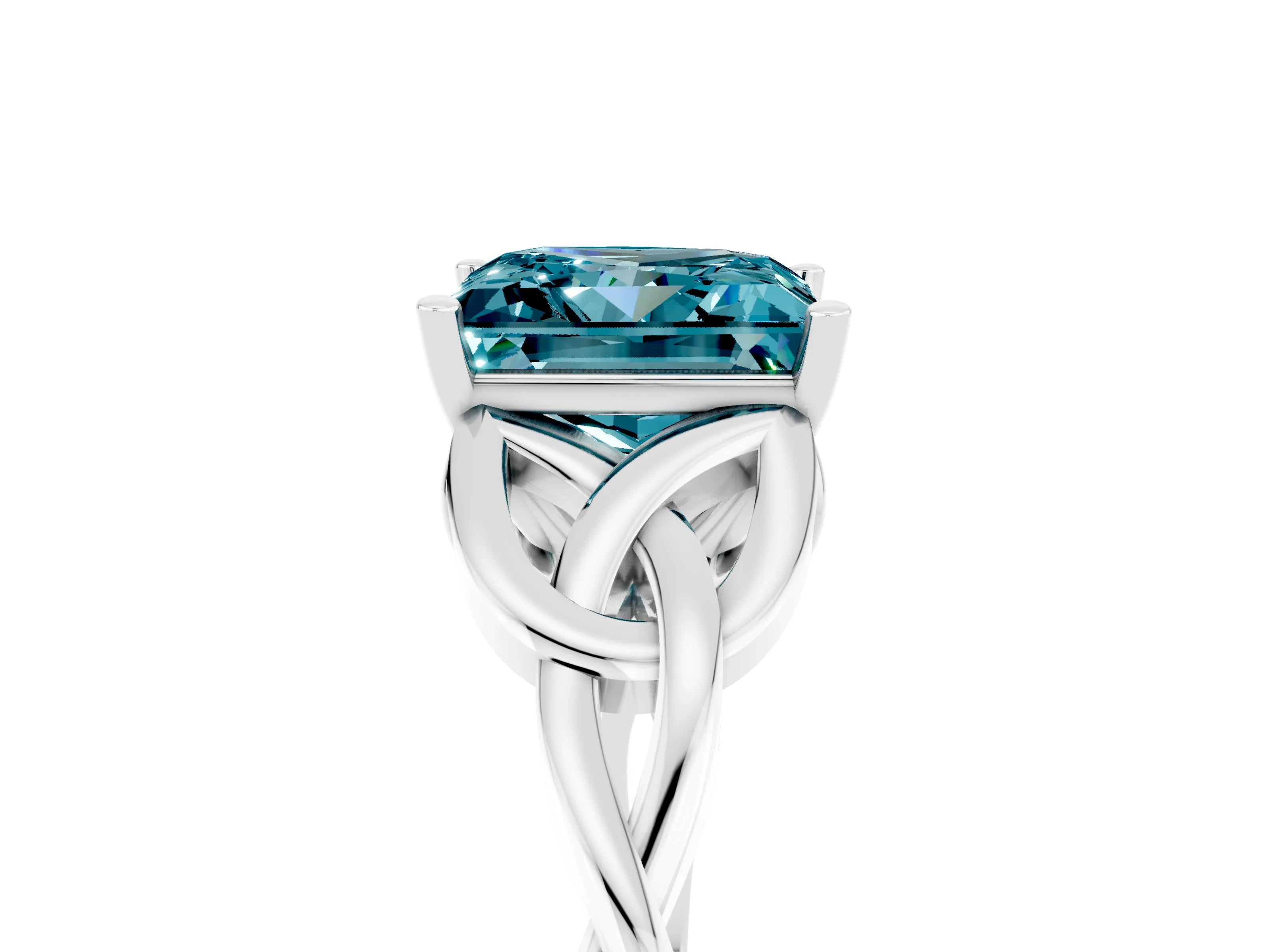 White gold Princess Cut Blue Topaz Solitaire Celtic Knot Ring with Four-Prong Setting_17