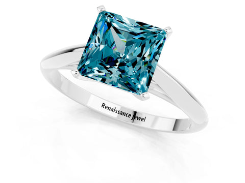 White gold Princess Cut Blue Topaz Solitaire Engagement Ring with Cathedral Setting and Four-Prong Mount_13