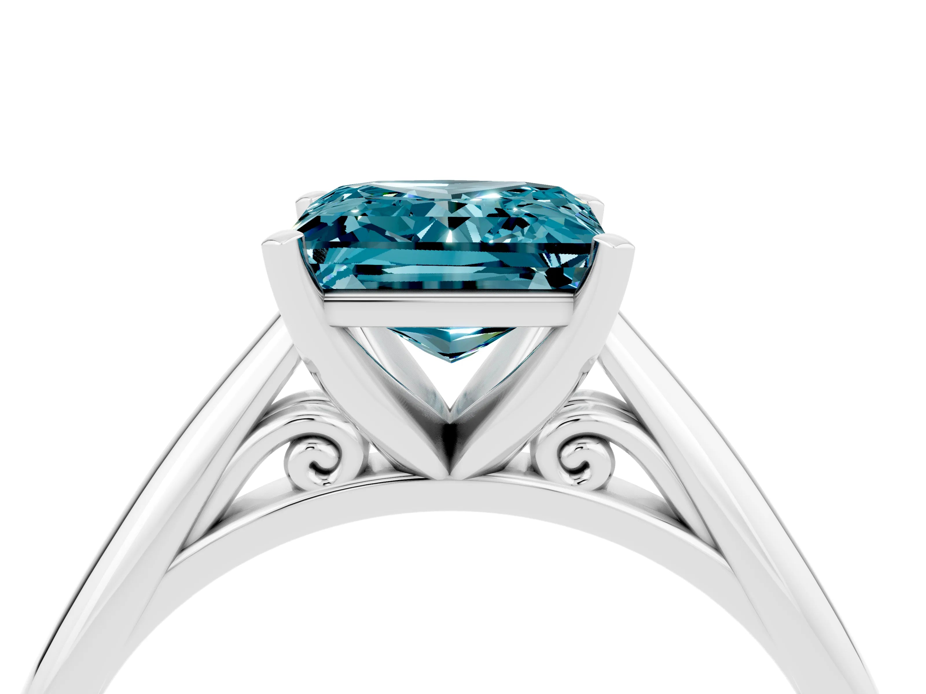 White gold Princess Cut Blue Topaz Solitaire Engagement Ring with Cathedral Setting and Four-Prong Mount_16