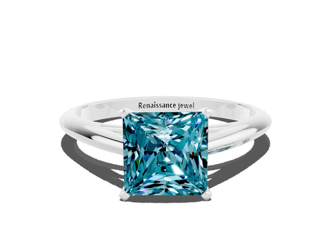 White gold Princess Cut Blue Topaz Solitaire Engagement Ring with Cathedral Setting and Four-Prong Mount_24