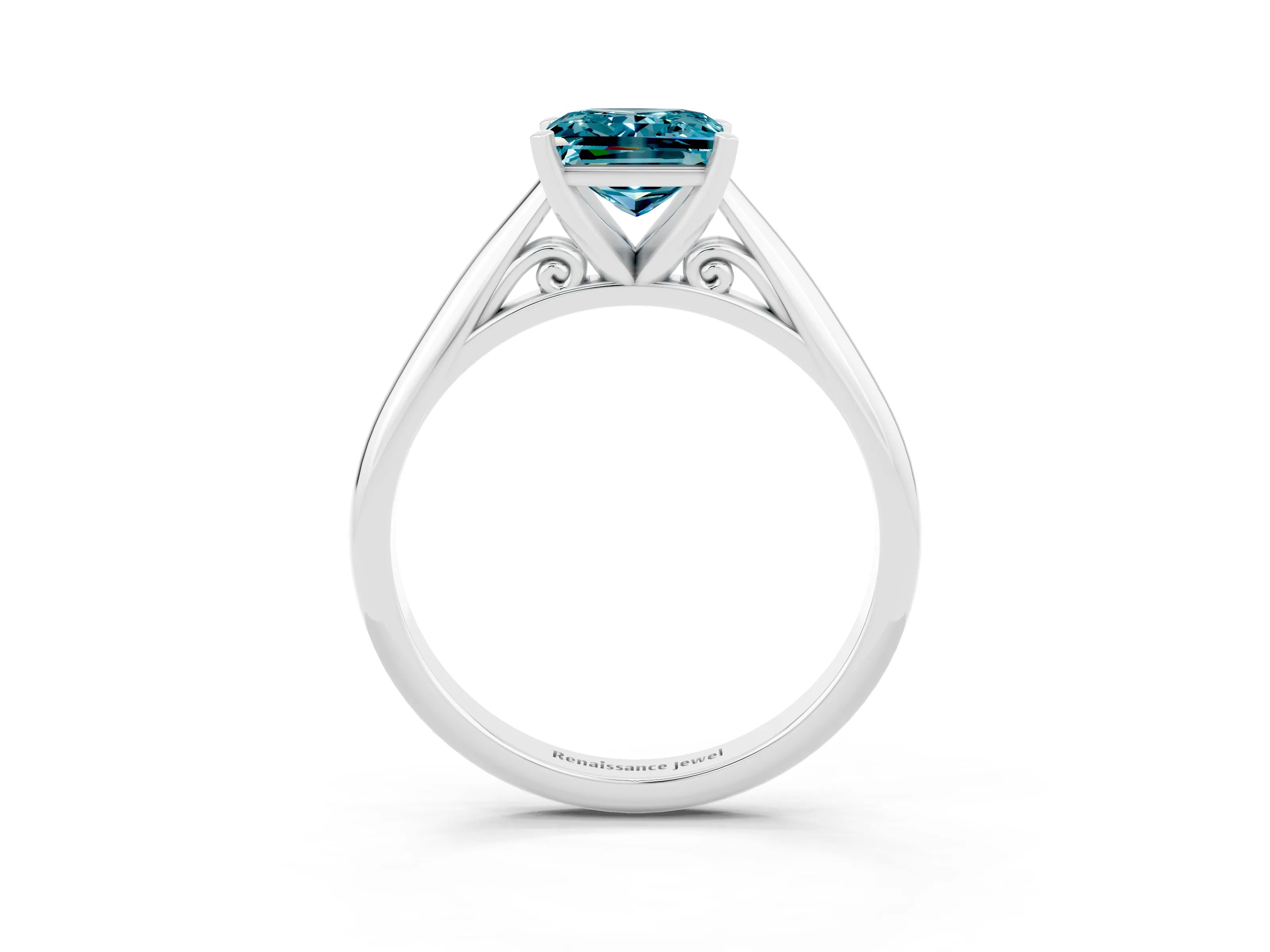 White gold Princess Cut Blue Topaz Solitaire Engagement Ring with Cathedral Setting and Four-Prong Mount_27