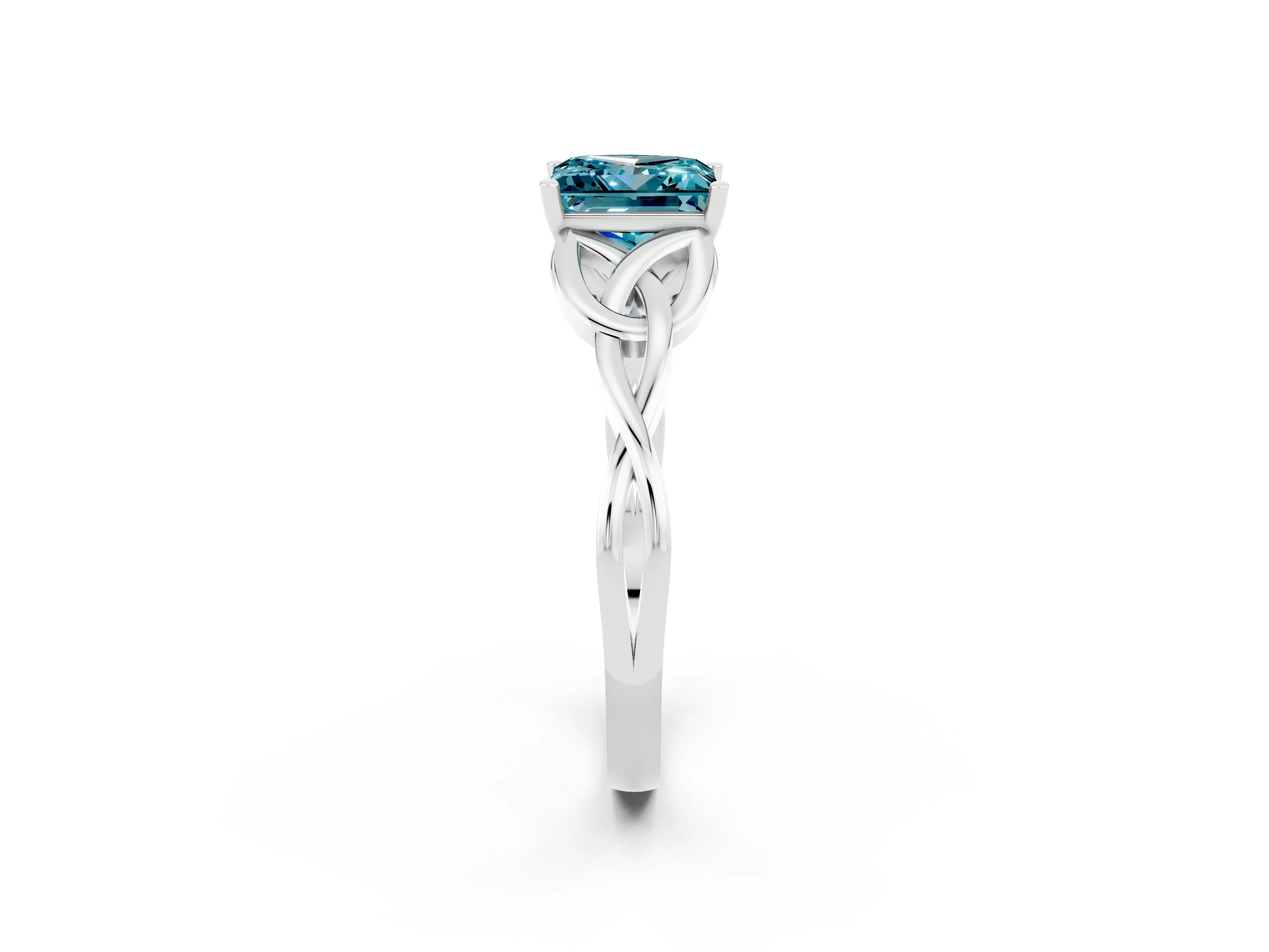 White gold Princess Cut Blue Topaz Solitaire Engagement Ring with Celtic Knot Band and Four-Prong Setting_2
