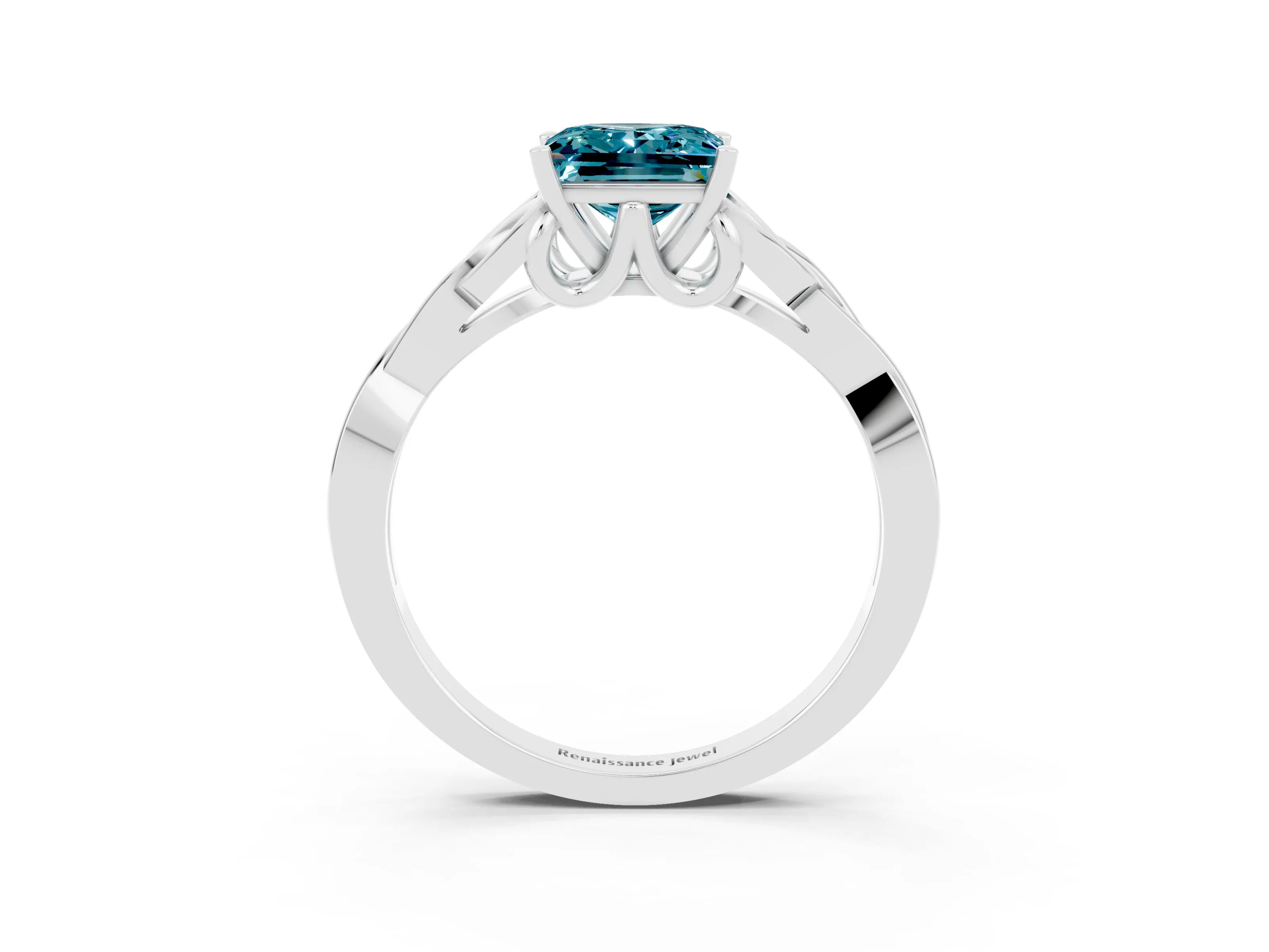 White gold Princess Cut Blue Topaz Solitaire Engagement Ring with Celtic Knot Band and Four-Prong Setting_3