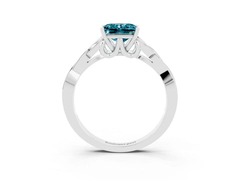 White gold Princess Cut Blue Topaz Solitaire Engagement Ring with Celtic Knot Band and Four-Prong Setting_3