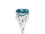White gold Princess Cut Blue Topaz Solitaire Engagement Ring with Celtic Knot Band and Four-Prong Setting_5