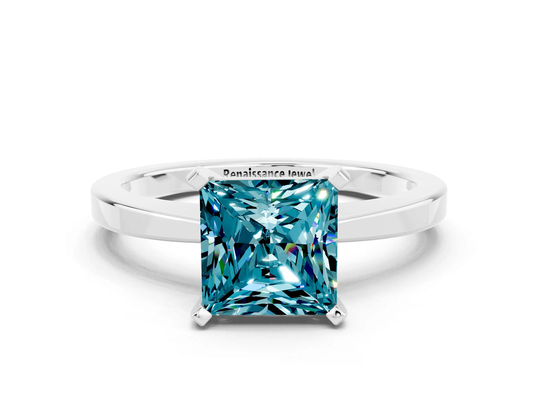 White gold Princess Cut Blue Topaz Solitaire Engagement Ring with Classic Band and Four-Prong Setting_24