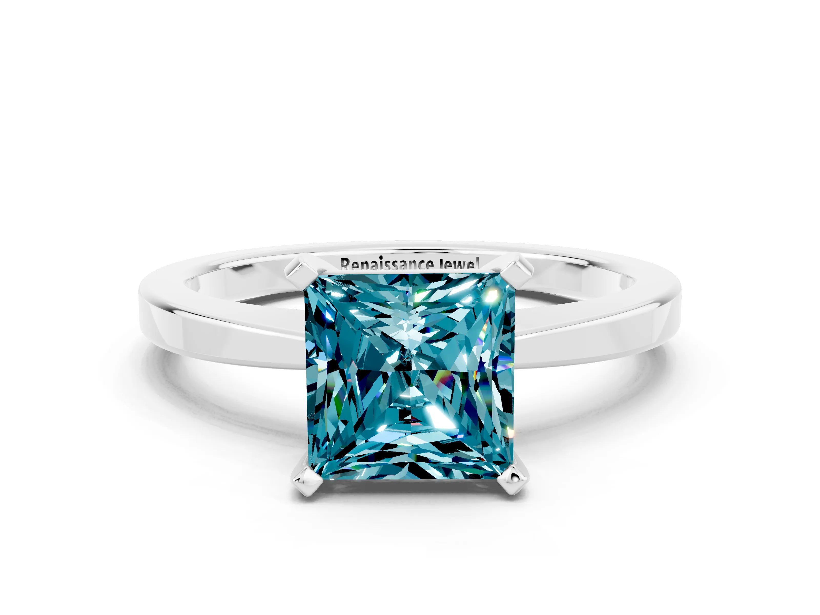 White gold Princess Cut Blue Topaz Solitaire Engagement Ring with Classic Band and Four-Prong Setting_24