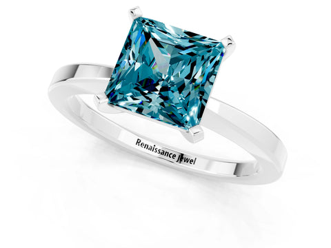 White gold Princess Cut Blue Topaz Solitaire Engagement Ring with Classic Band and Four-Prong Setting_25