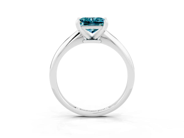 White gold Princess Cut Blue Topaz Solitaire Engagement Ring with Classic Band and Four-Prong Setting