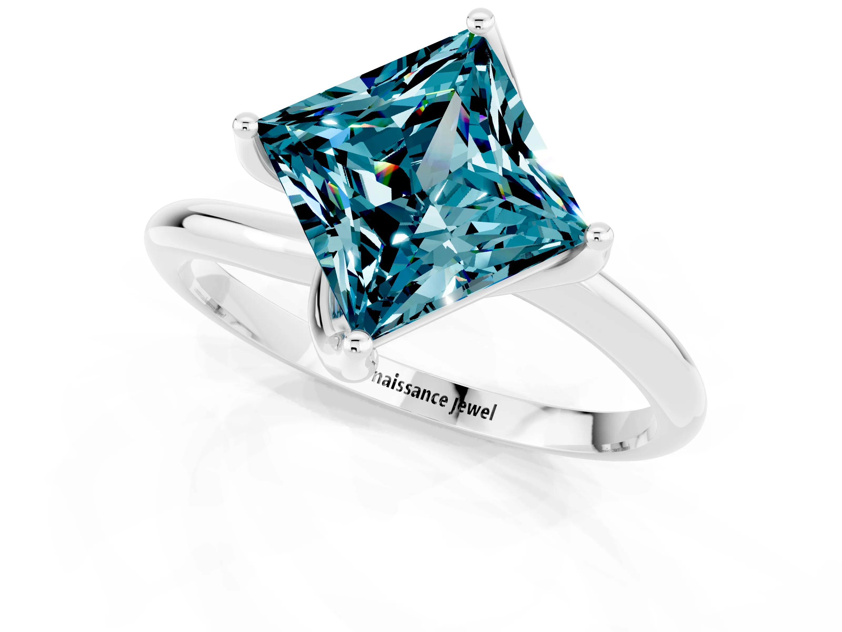White gold Princess Cut Blue Topaz Solitaire Engagement Ring with Four-Prong Setting and Classic Band_13