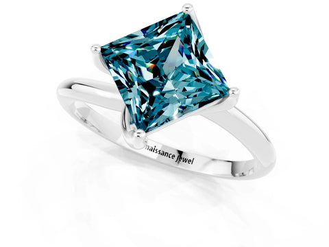 White gold Princess Cut Blue Topaz Solitaire Engagement Ring with Four-Prong Setting and Classic Band_13
