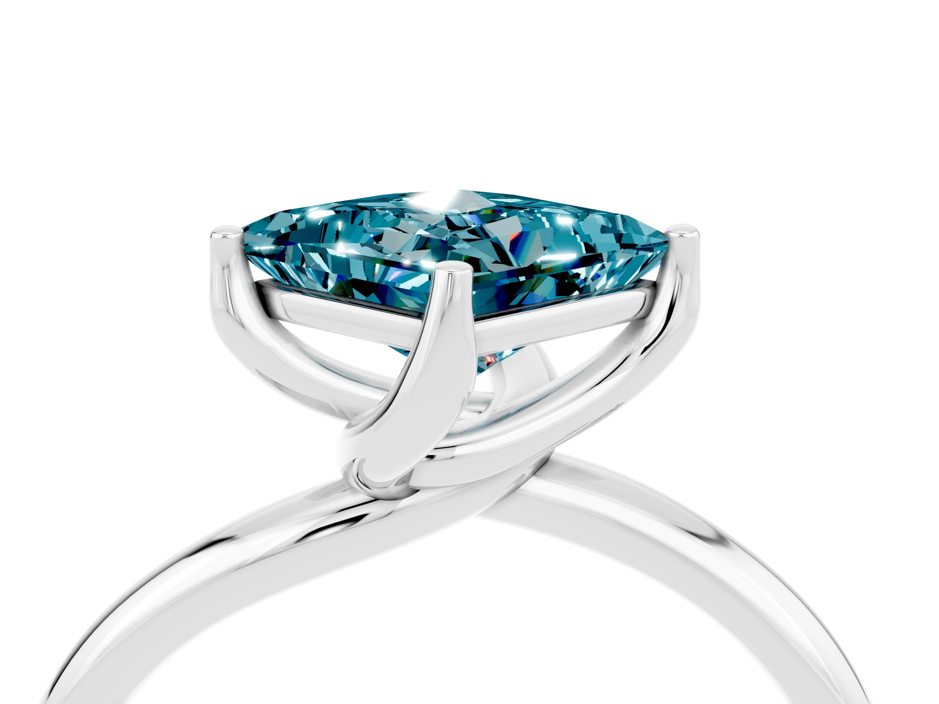 White gold Princess Cut Blue Topaz Solitaire Engagement Ring with Four-Prong Setting and Classic Band_16