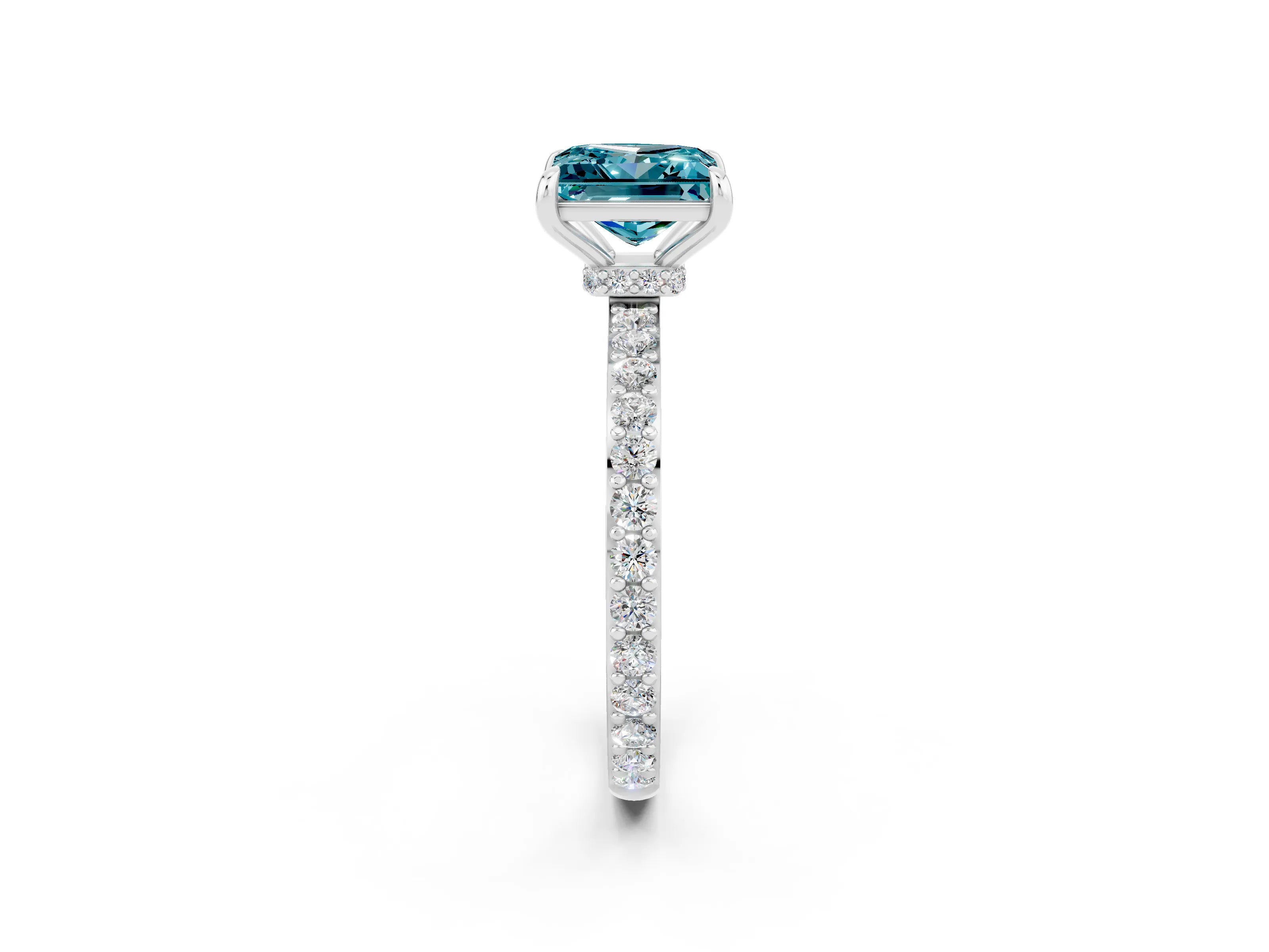 White gold Princess Cut Blue Topaz Solitaire Engagement Ring with Pavé Band and Four-Prong Setting_2