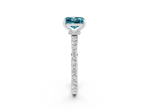 White gold Princess Cut Blue Topaz Solitaire Engagement Ring with Pavé Band and Four-Prong Setting_2